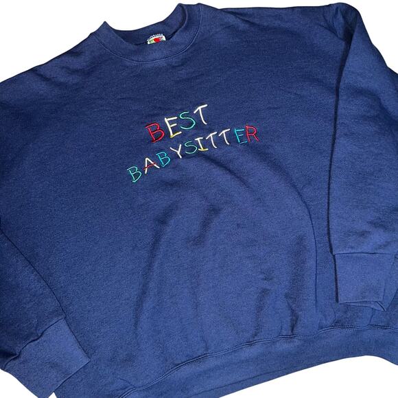 Vintage navy blue crewneck embroidered sweatshirt  "BEST BABYSITTER"  small XXL - Picture 4 of 5